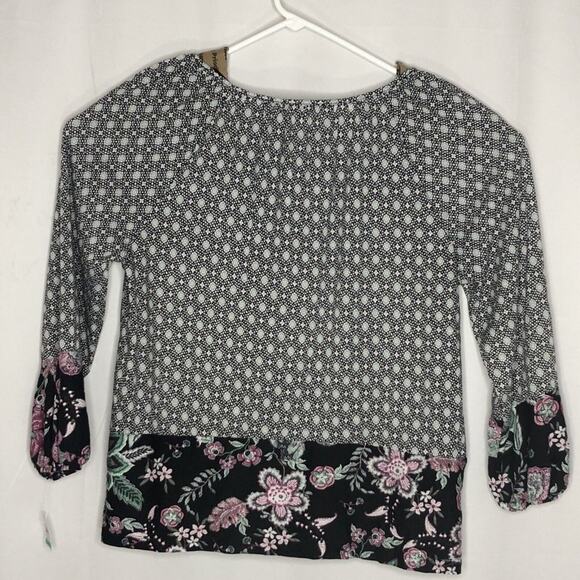 Style & Co Womens Floral Peasant Top Plus Size 0X Black Green Purple Keyhole - Picture 7 of 10